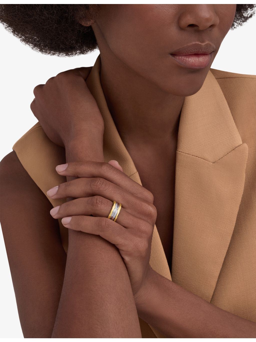 Bvlgari B.zero1 18ct yellow gold and stainless steel two-band ring, UK version