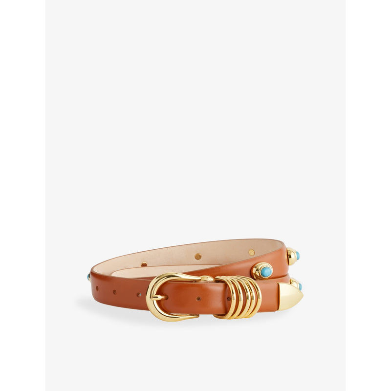 Hollyhock Stone-Embellished Leather Belt - S