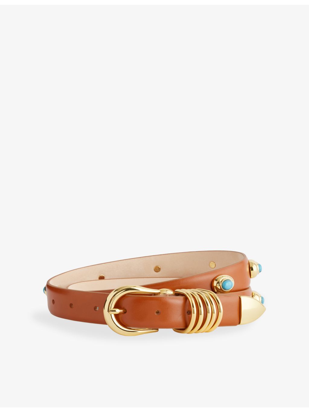 Hollyhock stone-embellished leather belt 99cm (British brand)