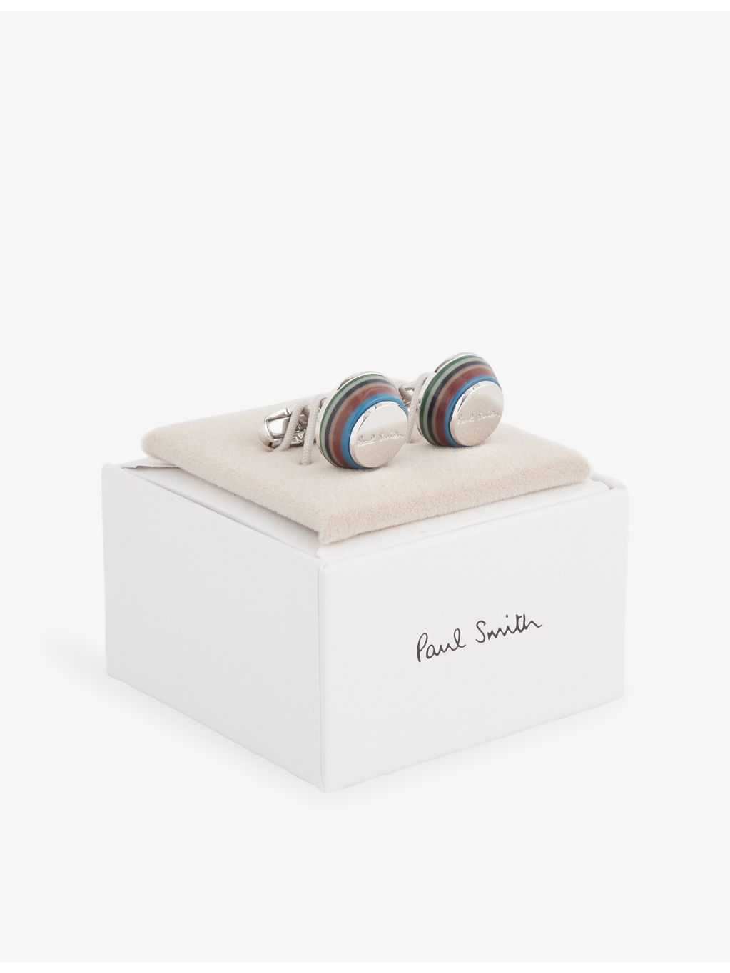Paul Smith engraved-logo striped copper-and-zinc cufflinks 1.8cm diameter (British brand)