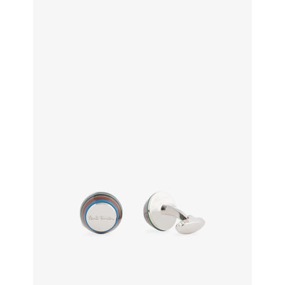selfridges Paul Smith Engraved Logo Striped Copper and Zinc Cufflinks 1.8cm- Buy online at McGrocer