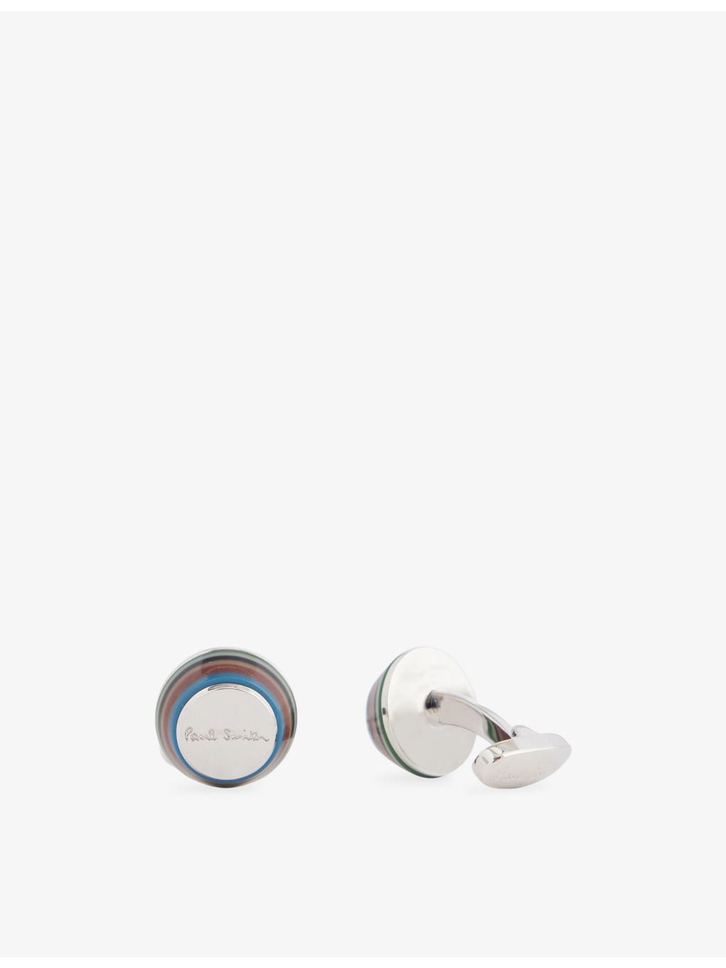 Paul Smith engraved-logo striped copper-and-zinc cufflinks 1.8cm diameter (British brand)