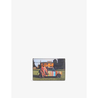 selfridges Paul Smith Logo Graphic-Print Leather Card Holder 10cm x 6.5cm- Buy online at McGrocer