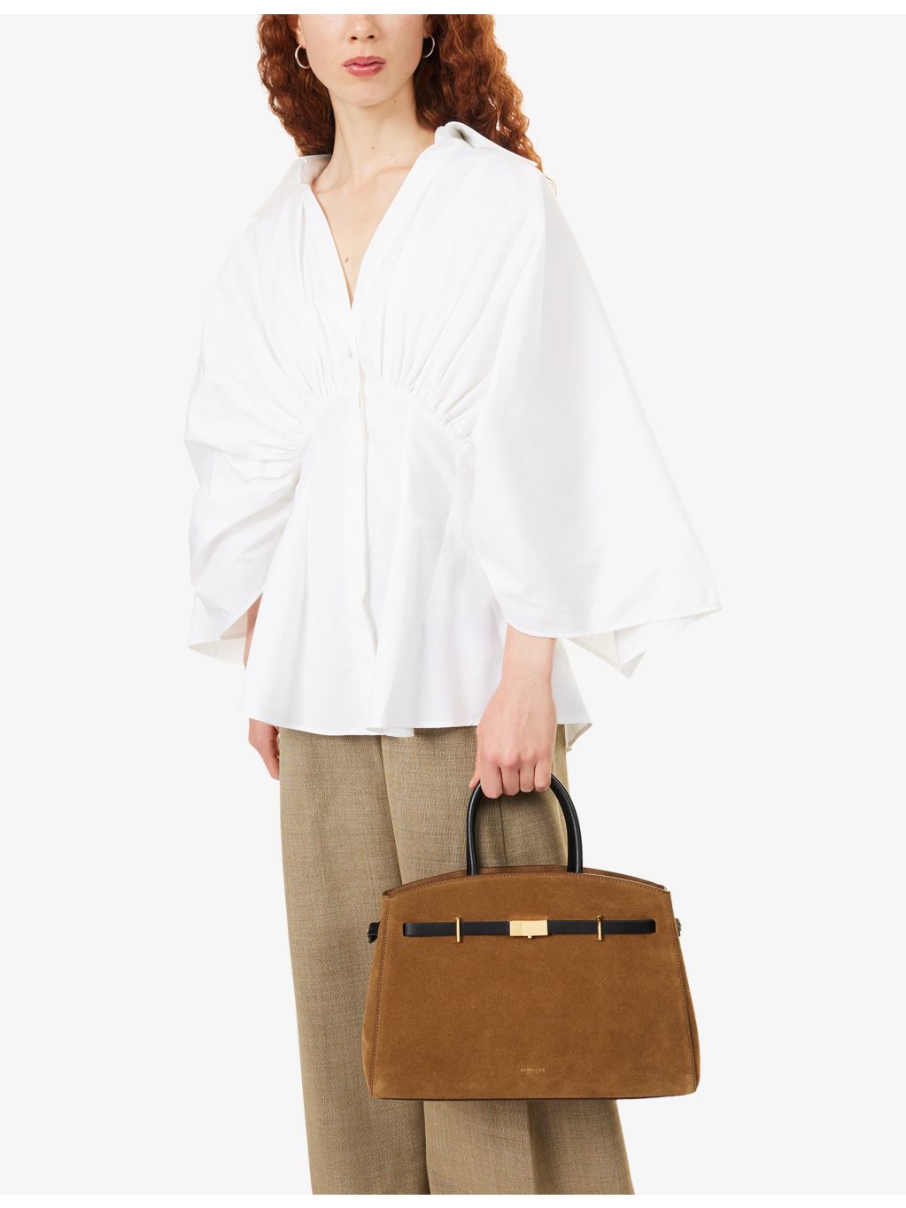 Demellier Midi Hudson leather tote bag with shoulder strap, UK version