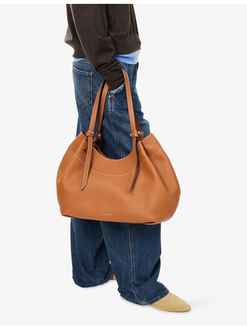 Strathberry Barra grained leather tote bag, imported from the UK