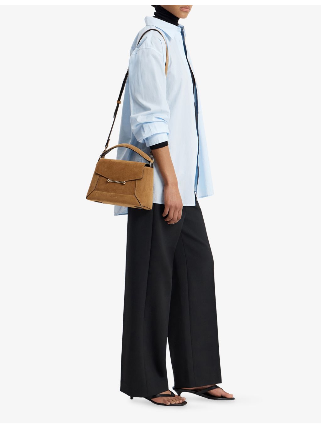 Strathberry suede top handle handbag with adjustable strap - British brand