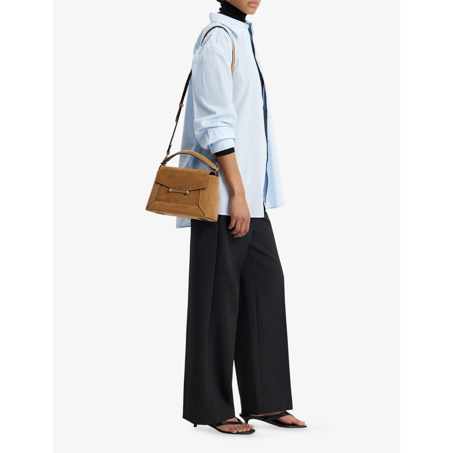 Strathberry suede top handle handbag with adjustable strap - British brand