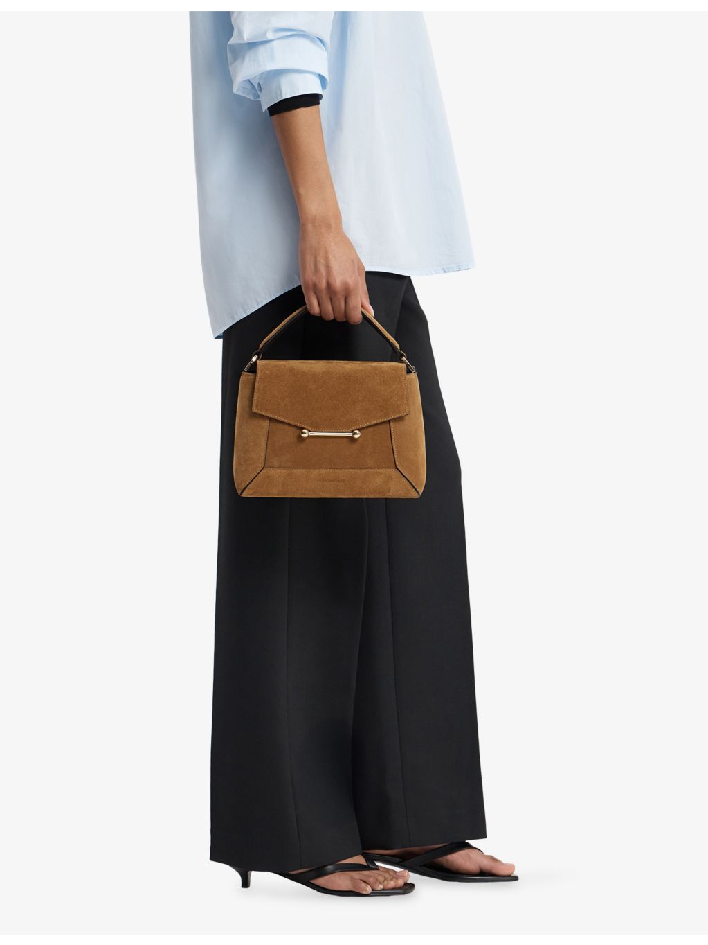Strathberry suede top handle handbag with adjustable strap - British brand