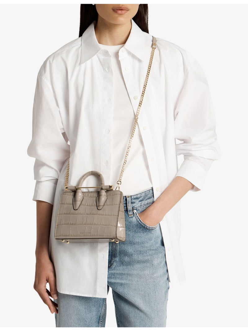 Strathberry nano leather tote bag with croc patent effect - British product