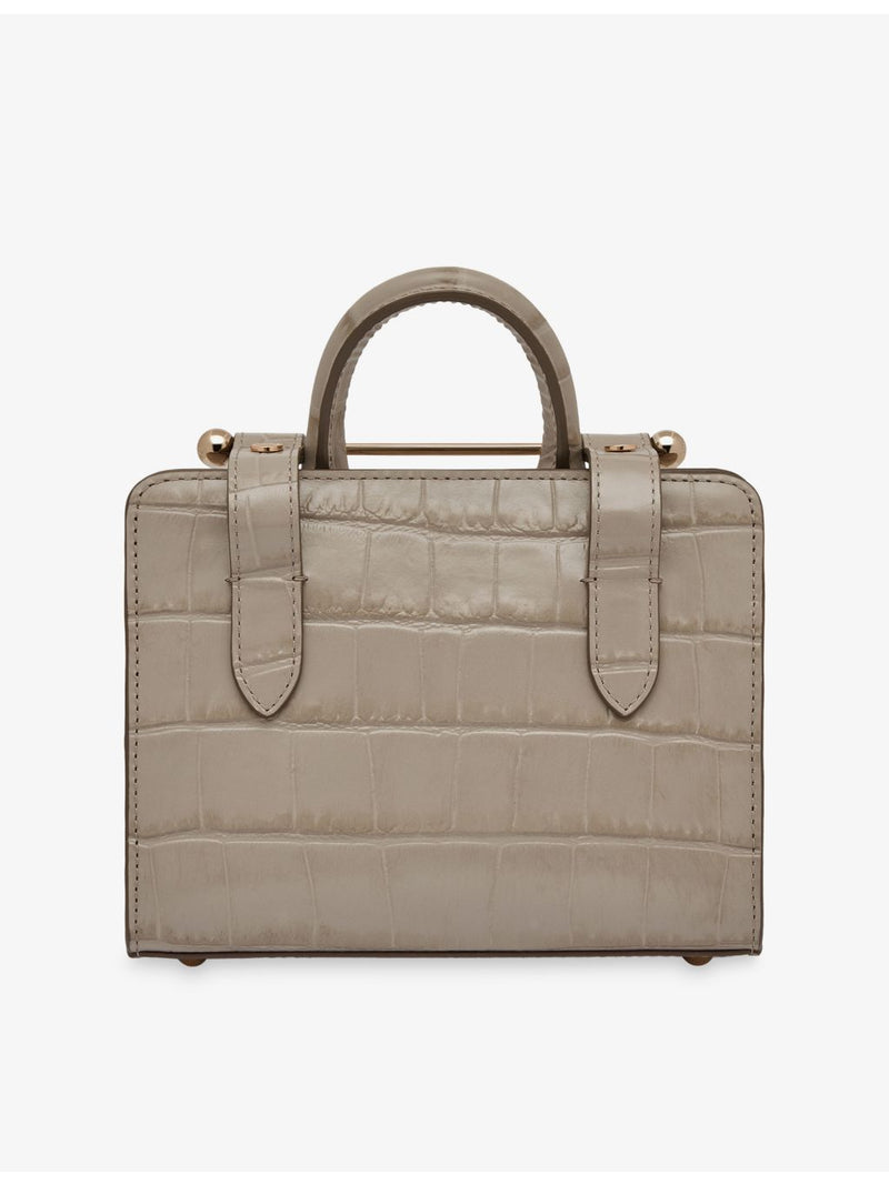 Strathberry nano leather tote bag with croc patent effect - British product
