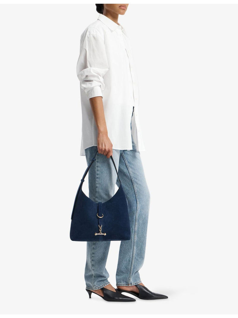 Strathberry suede hobo bag with Music Bar plaque (British brand)