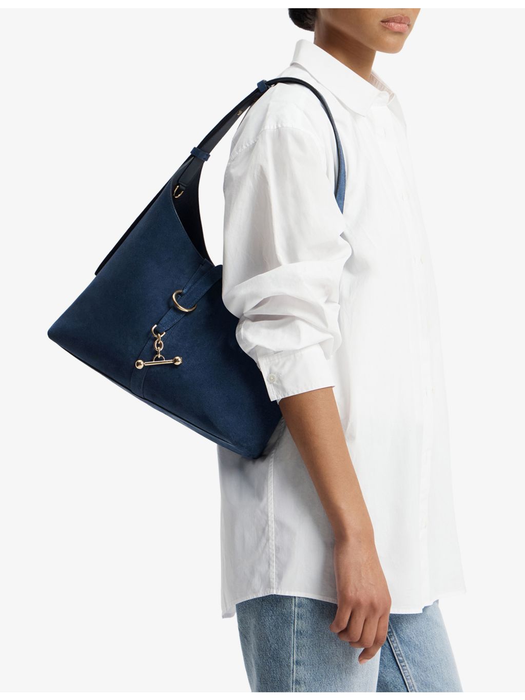 Strathberry suede hobo bag with Music Bar plaque (British brand)