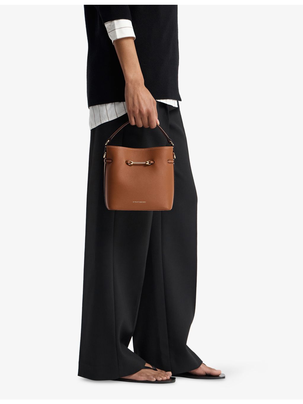 Strathberry Corda mini leather bucket bag, imported from the UK