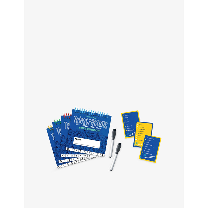 Telestrations party game set with sketch books, pens and timer (British brand)