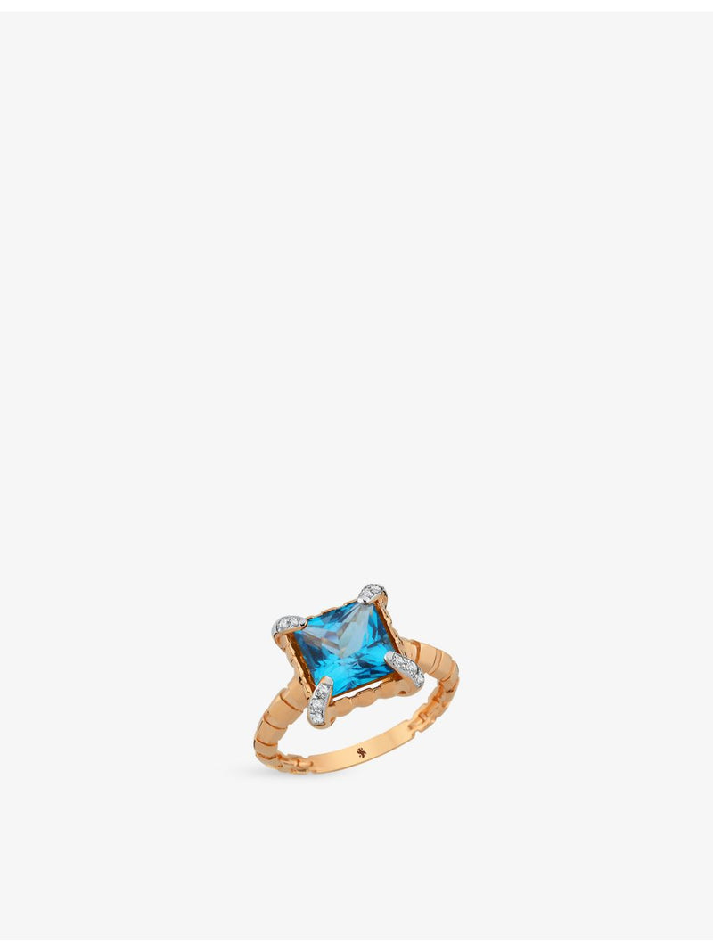 La Maison Couture blue topaz diamond ring 14ct rose gold, UK version
