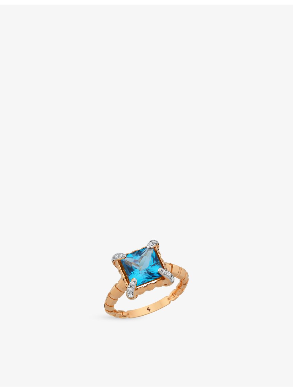 La Maison Couture blue topaz diamond ring 14ct rose gold, UK version