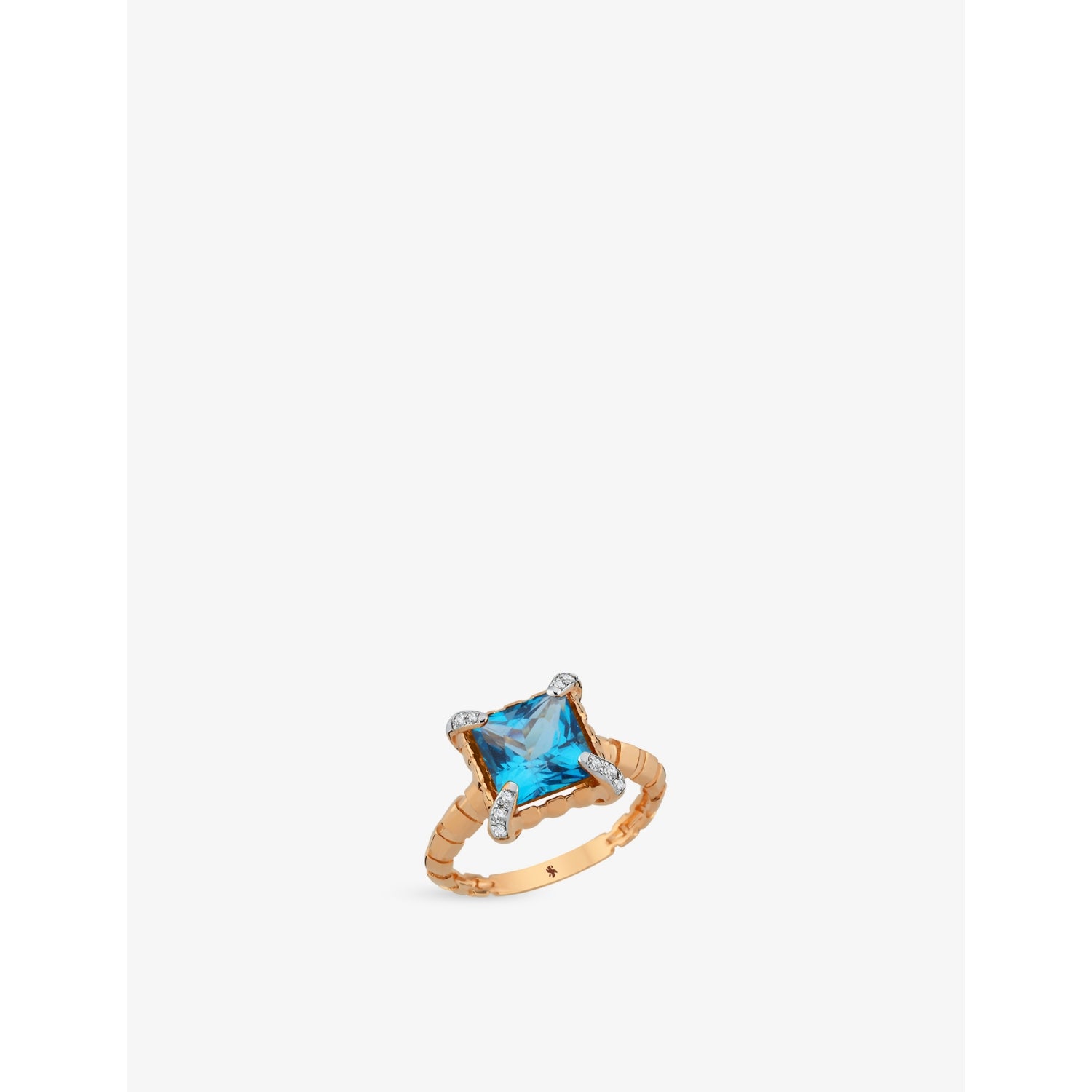 La Maison Couture blue topaz diamond ring 14ct rose gold, UK version