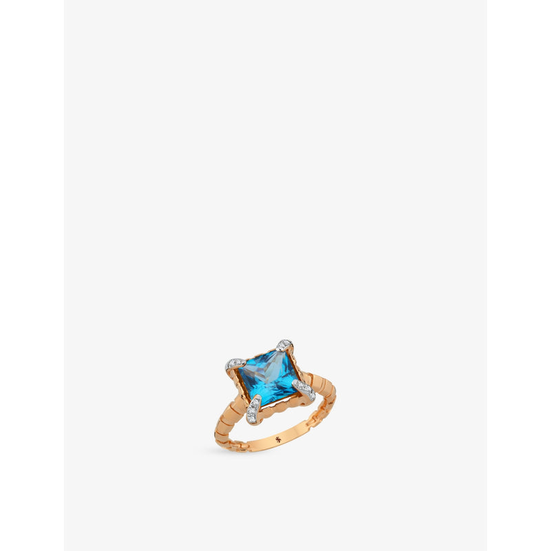 La Maison Couture blue topaz diamond ring 14ct rose gold, UK version