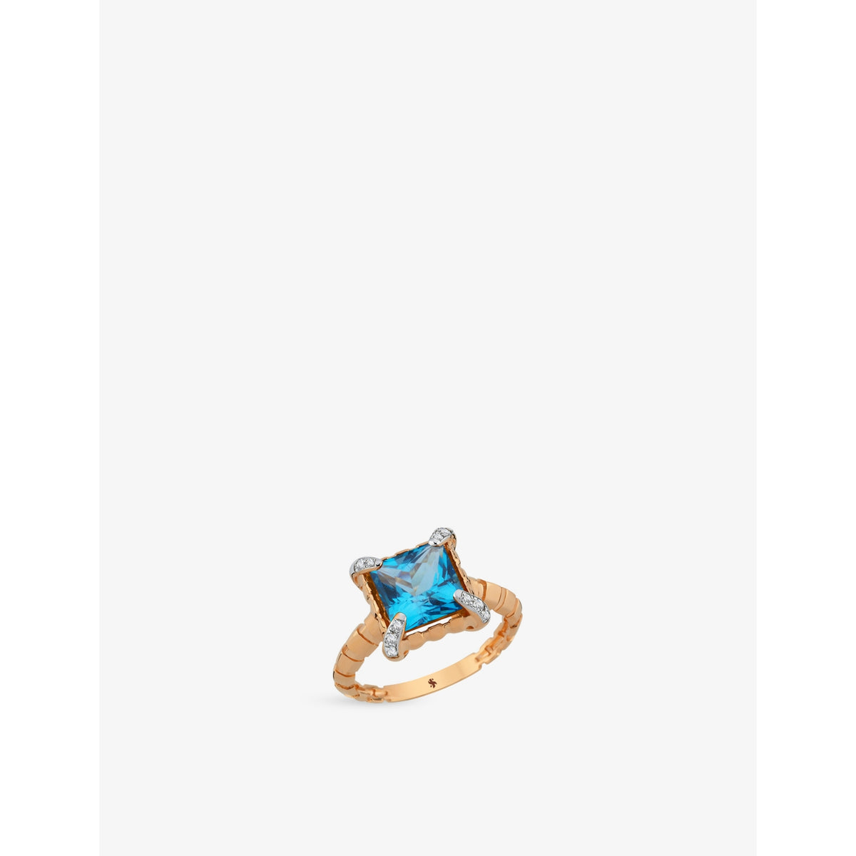 La Maison Couture blue topaz diamond ring 14ct rose gold, UK version