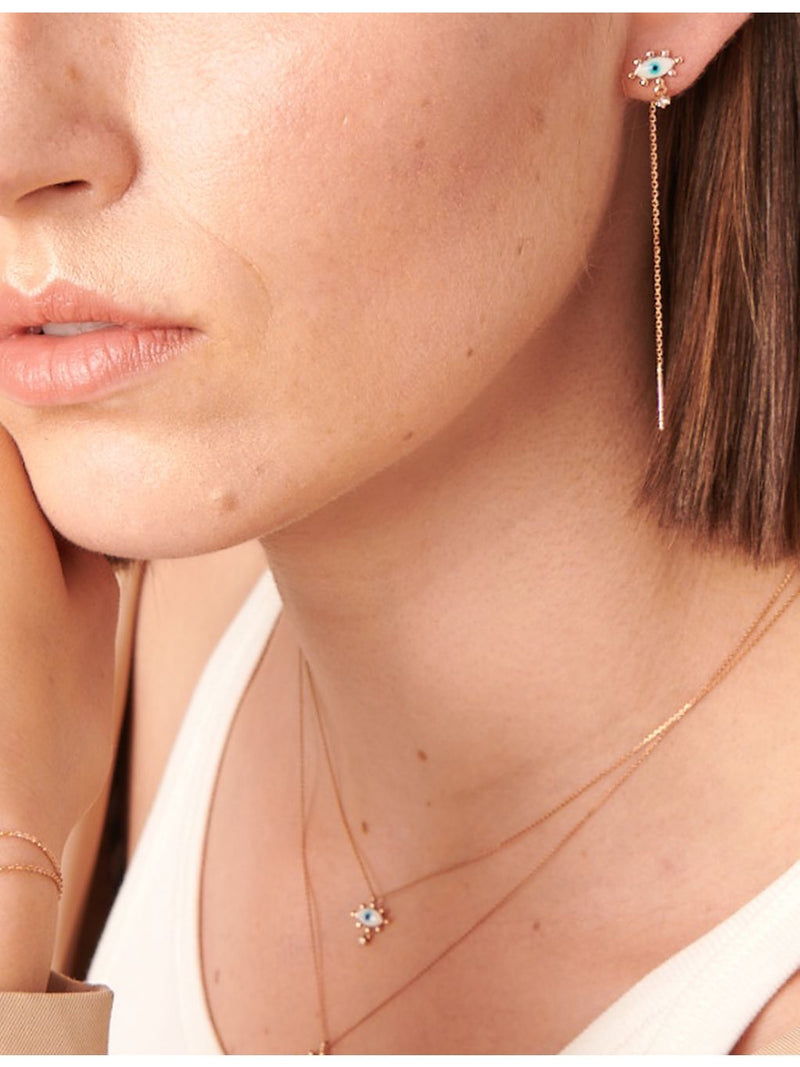 La Maison Couture 14ct rose-gold diamond evil eye drop earring, UK version