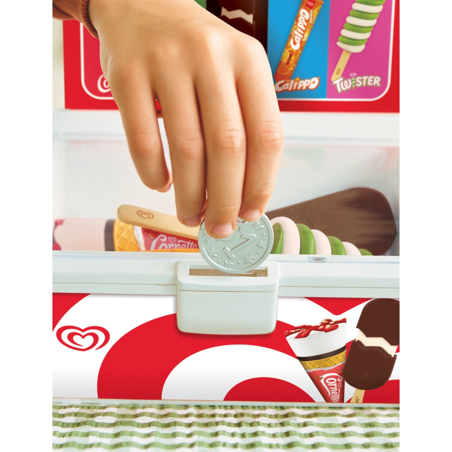 Walls ice cream freezer playset with official toy cones, imported from the UK