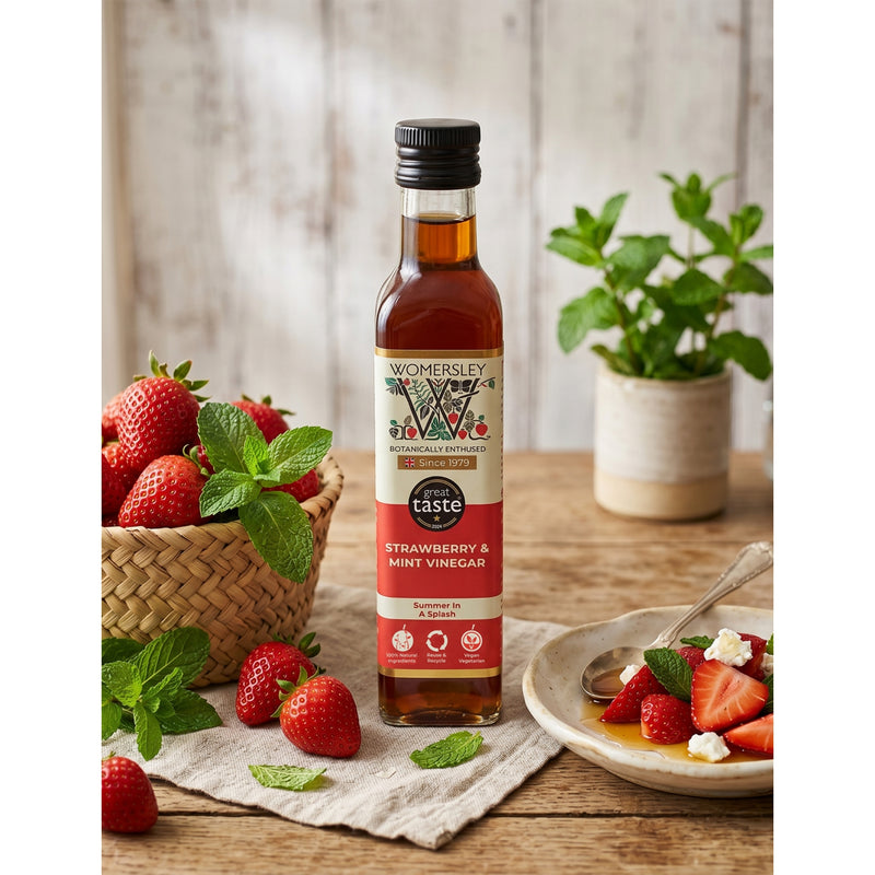 Womersley Foods strawberry and mint vinegar 250ml, imported from the UK