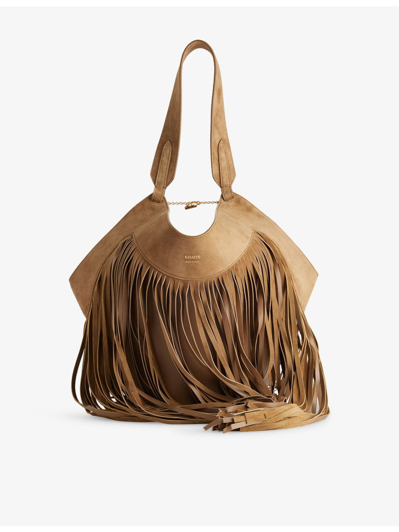 KHAITE Lotus small fringed suede tote bag - British product