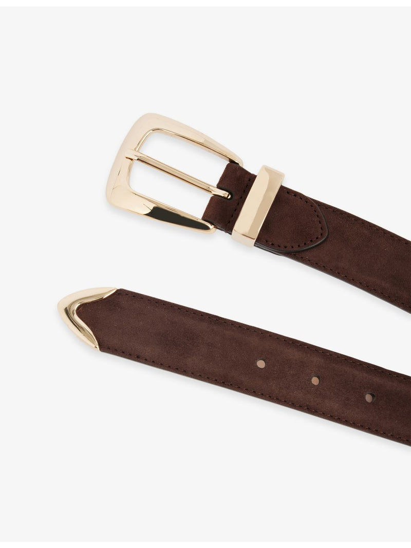 KHAITE Benny gold-tone buckle leather belt, imported from the UK