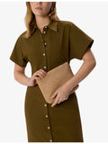 Whistles Avah suede clutch bag with wristlet strap, imported from the UK
