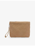 Whistles Avah suede clutch bag with wristlet strap, imported from the UK