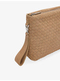 Whistles Avah suede clutch bag with wristlet strap, imported from the UK