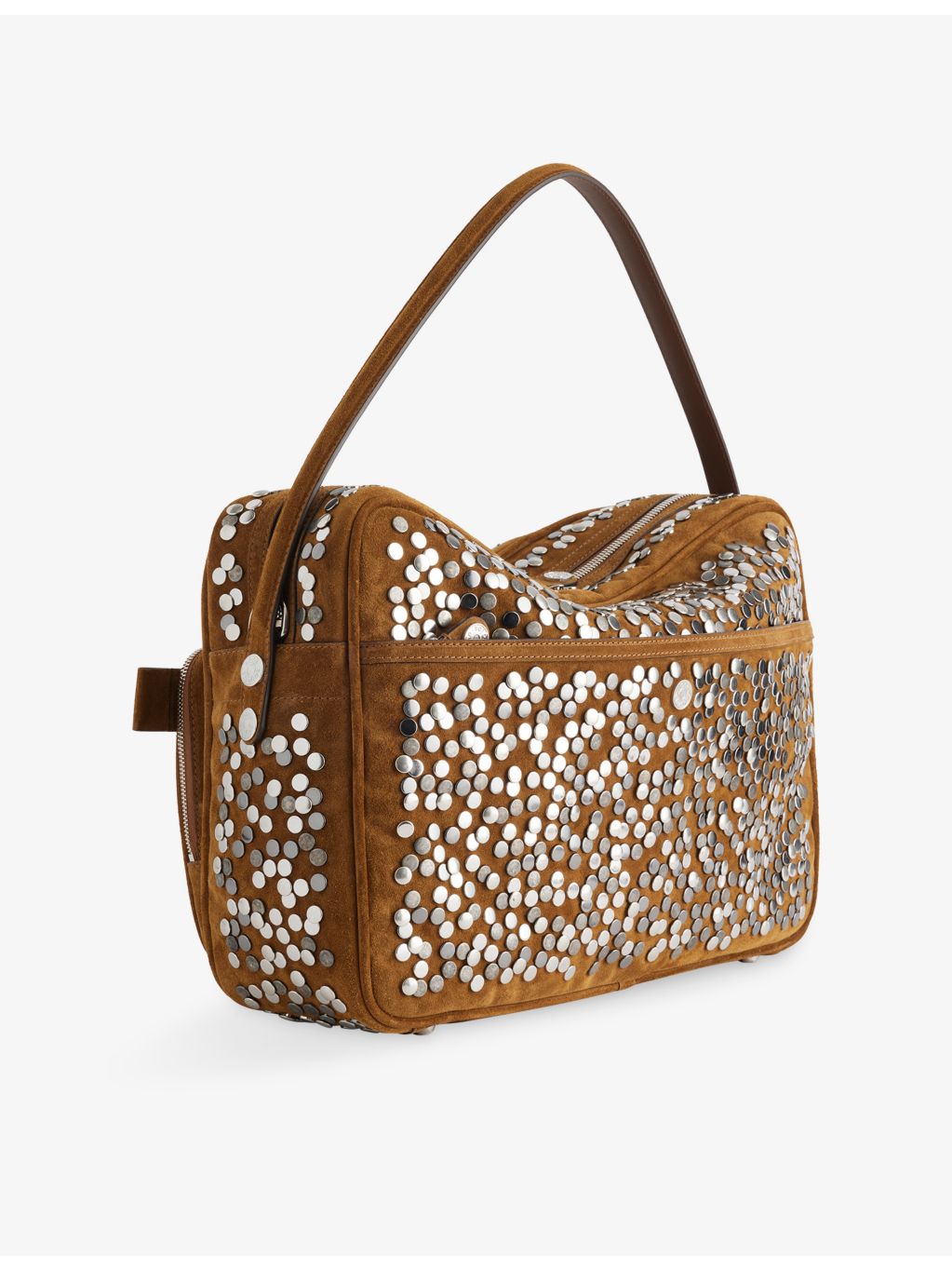 Acne Studios suede shoulder bag with rivet embellishments, UK version