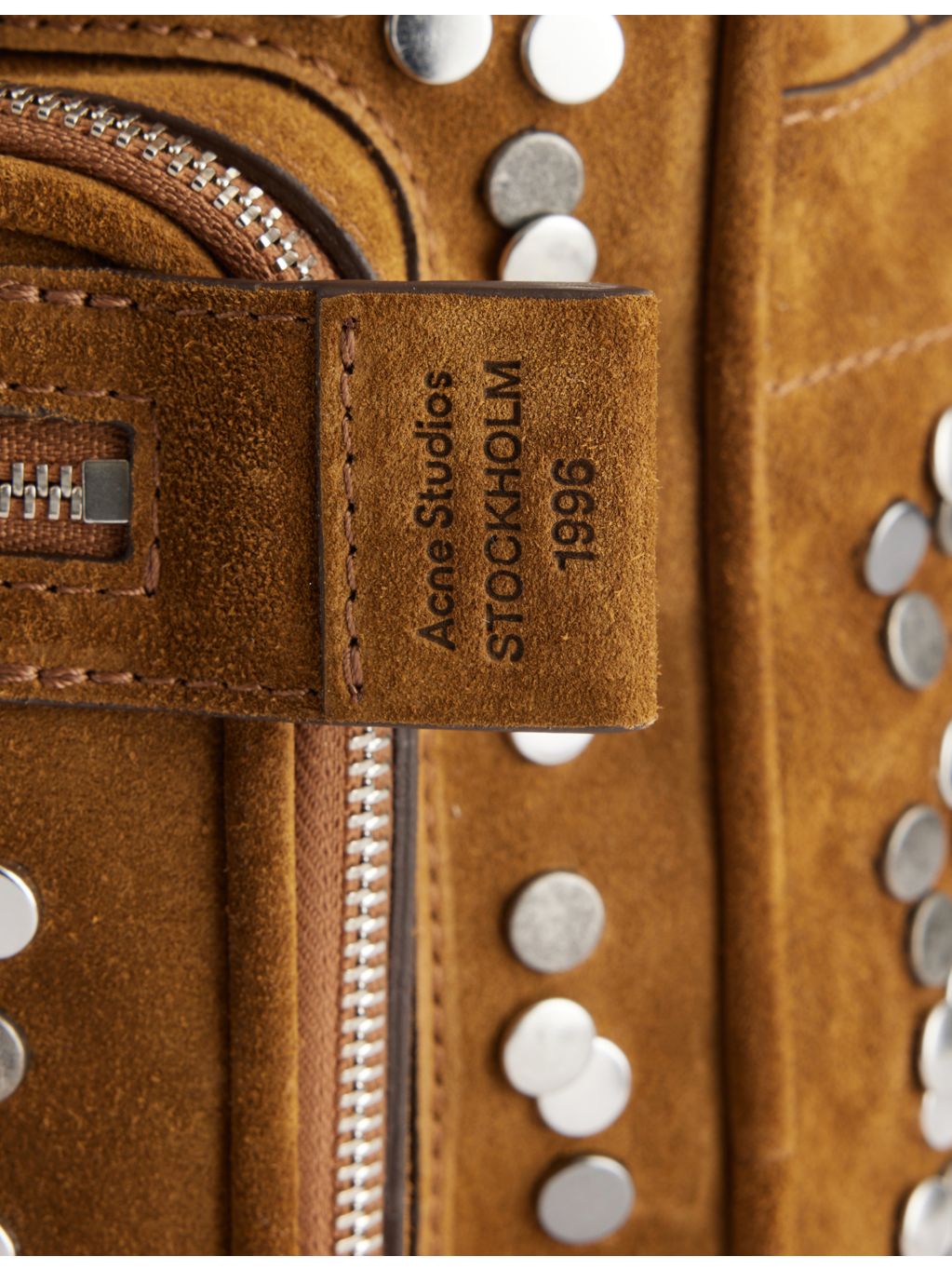 Acne Studios suede shoulder bag with rivet embellishments, UK version