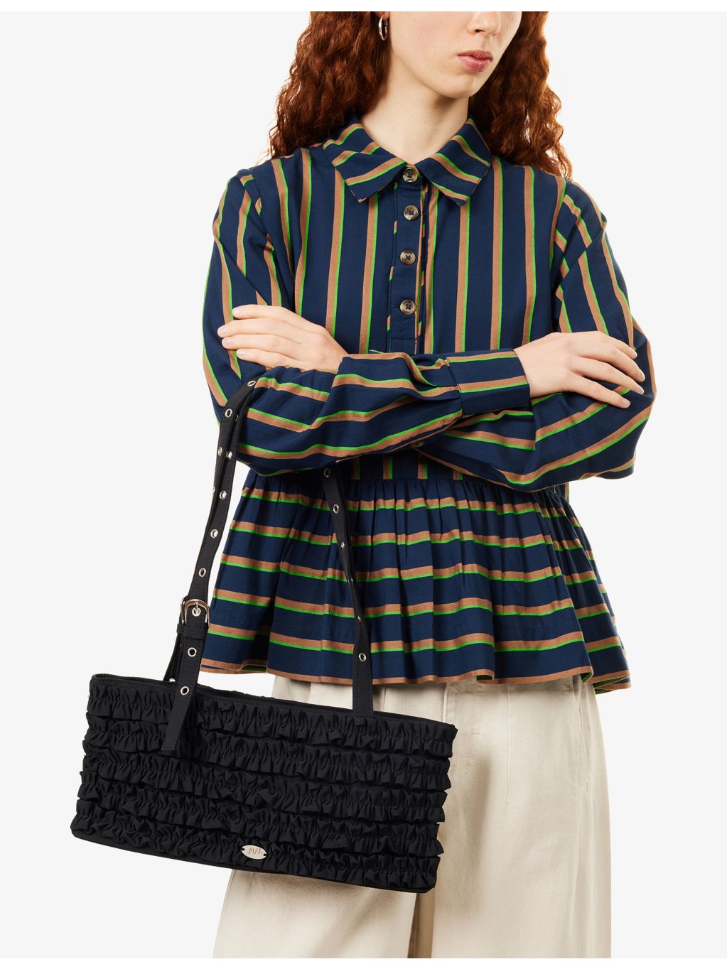 Damson Madder Sophia ruffle woven shoulder bag (British brand)