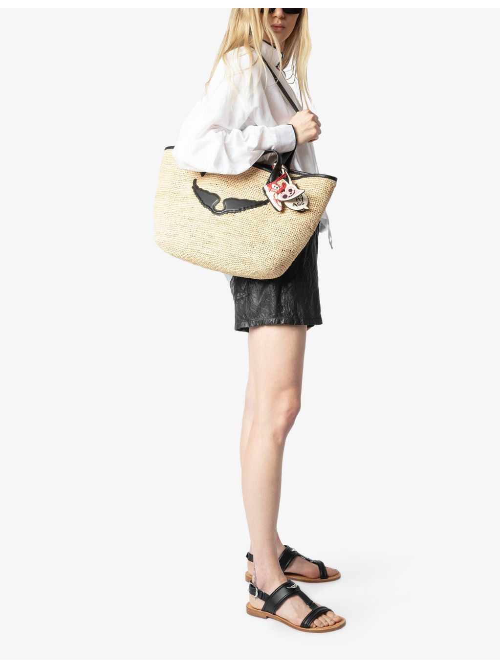 Zadig&Voltaire Wings raffia basket bag with leather straps, UK version