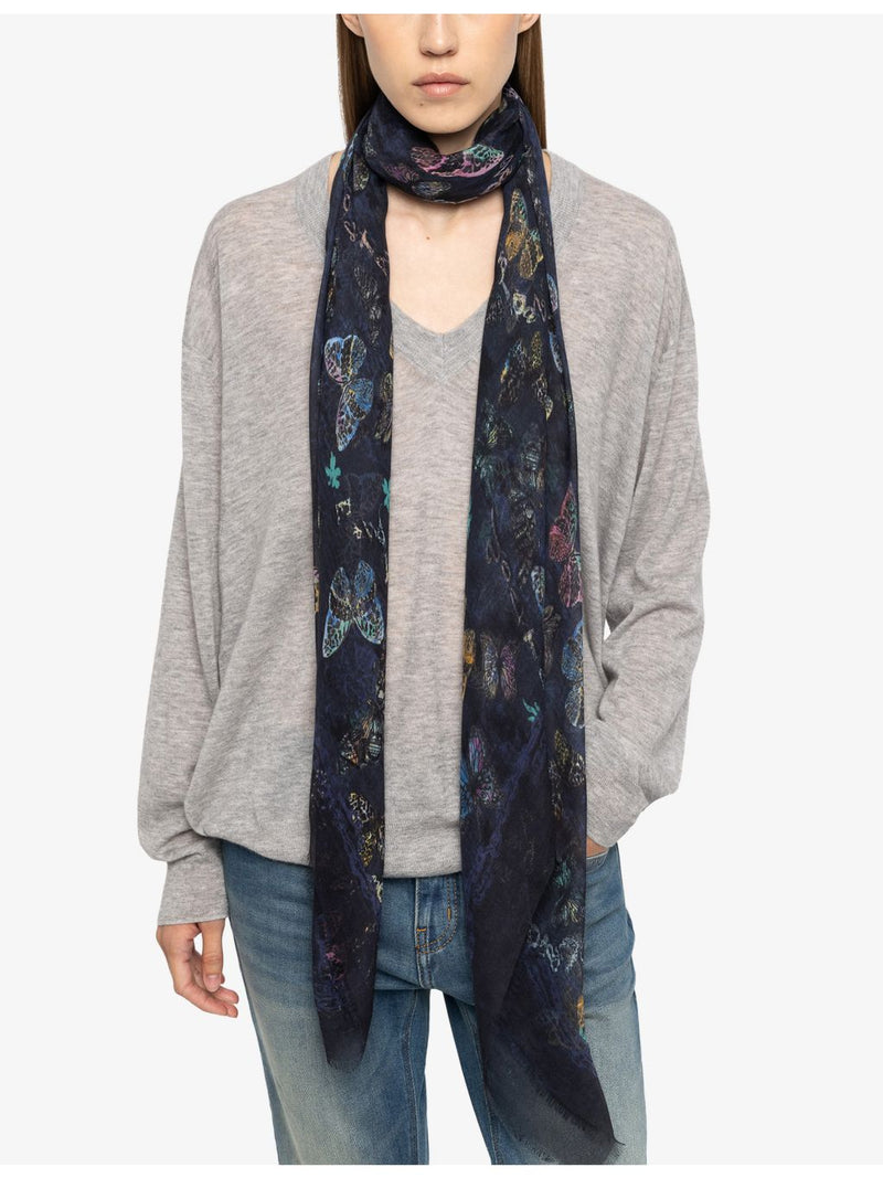 Zadig&Voltaire butterfly-print modal scarf 135cm square (British brand)