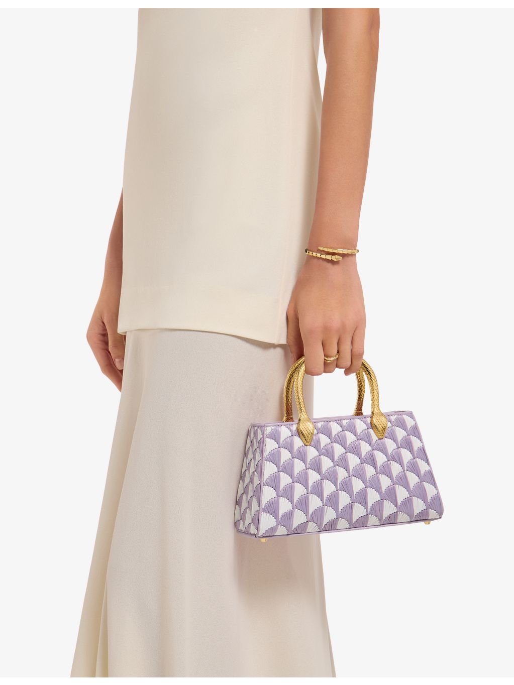 Bvlgari Serpentine Duette raffia tote bag with gold snake handles, UK version