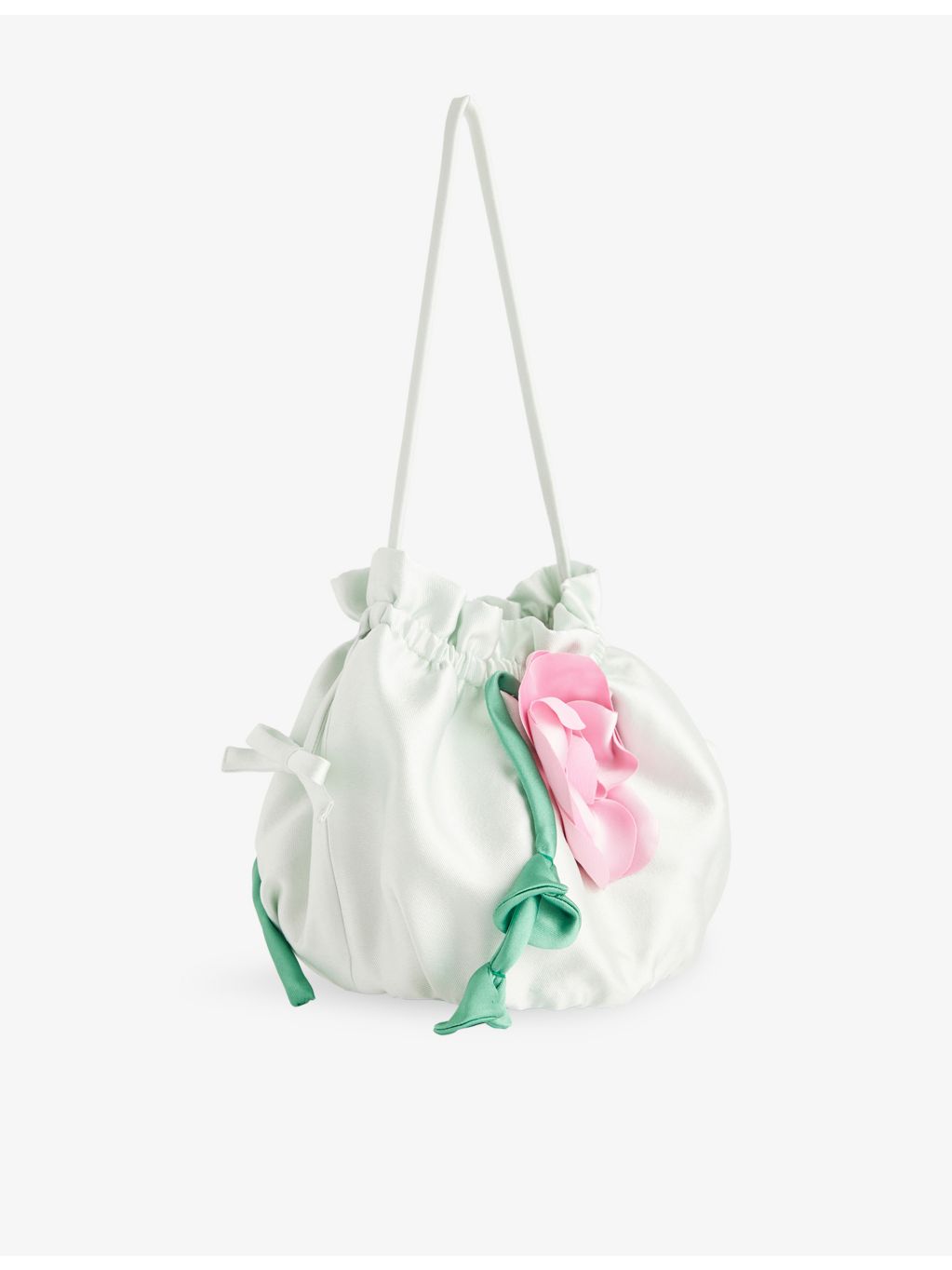 Self Portrait satin pouch bag with 3D flower motif, UK version