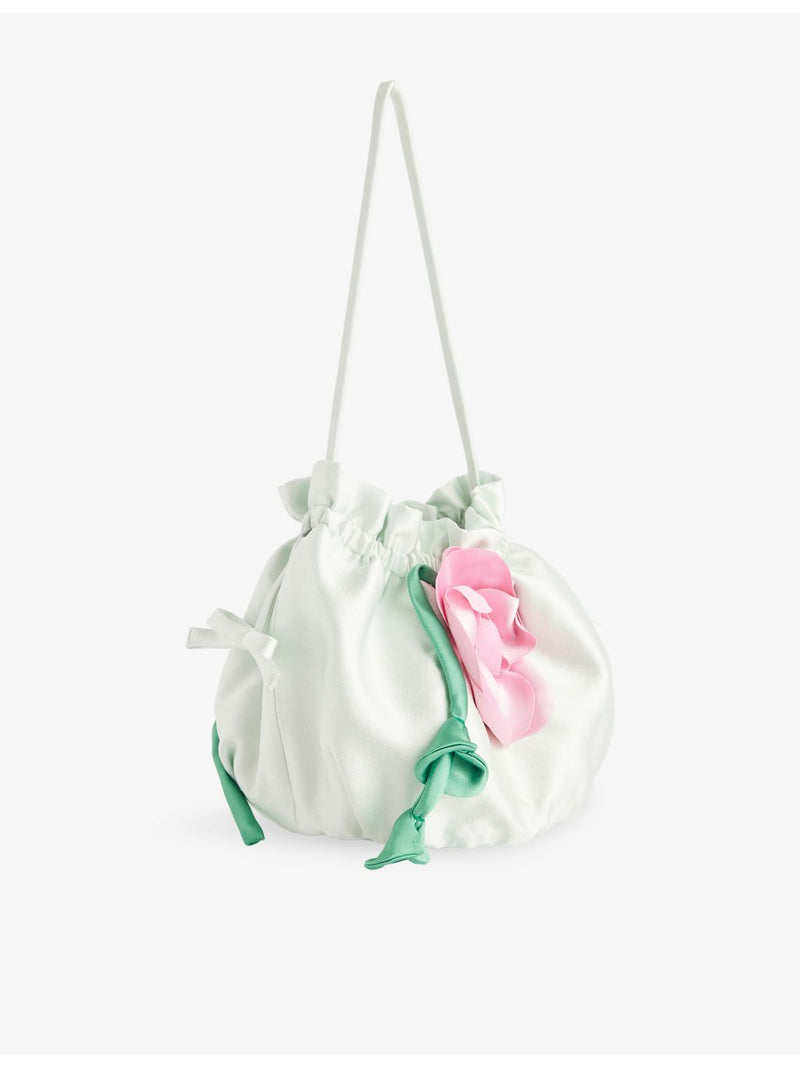 Self Portrait satin pouch bag with 3D flower motif, UK version