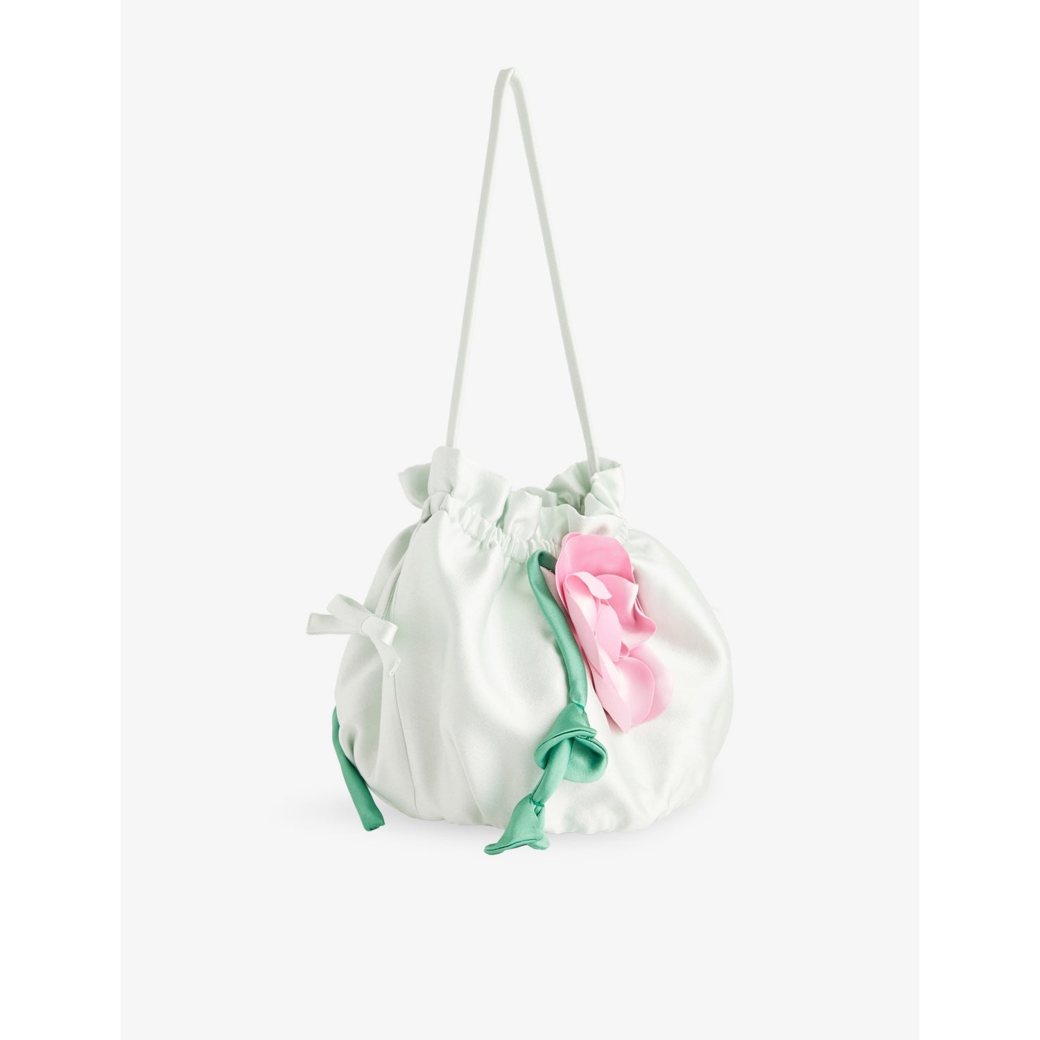 Self Portrait satin pouch bag with 3D flower motif, UK version