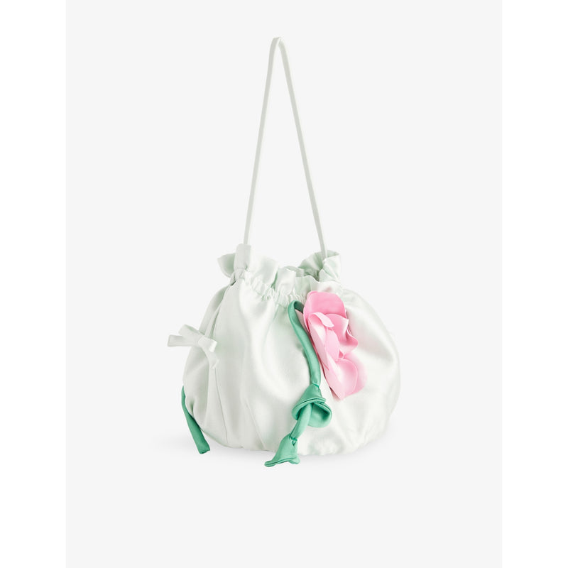 Self Portrait satin pouch bag with 3D flower motif, UK version