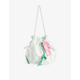 Self Portrait satin pouch bag with 3D flower motif, UK version