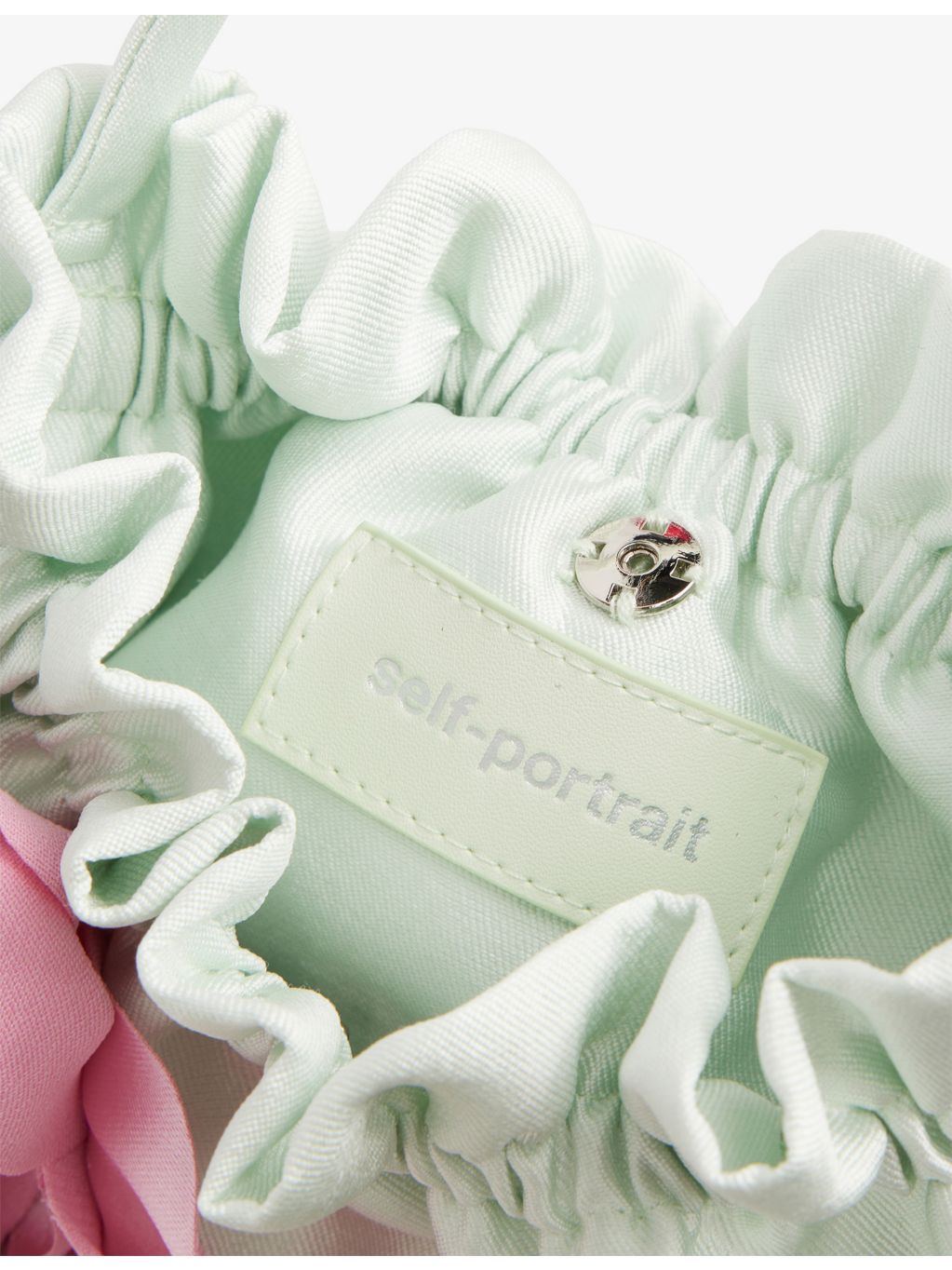 Self Portrait satin pouch bag with 3D flower motif, UK version