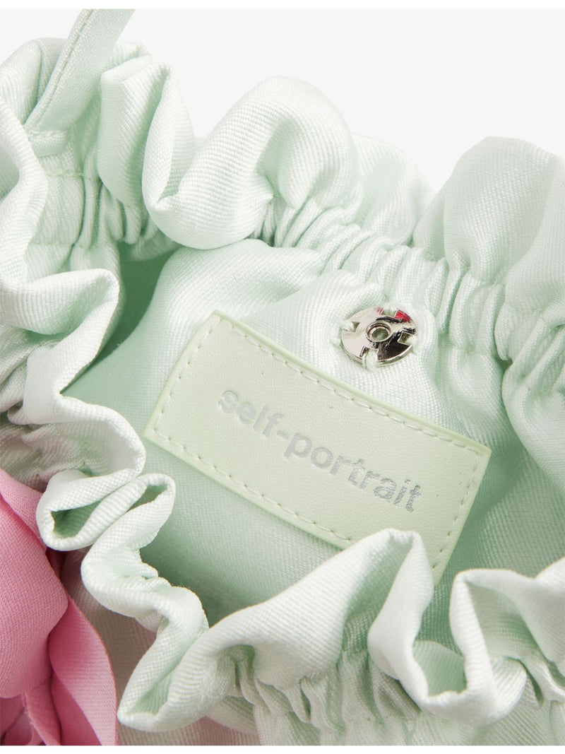 Self Portrait satin pouch bag with 3D flower motif, UK version