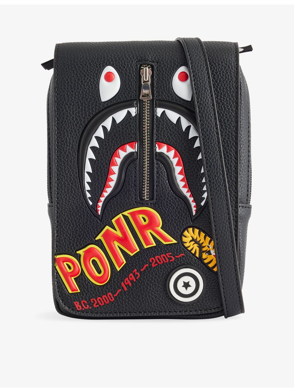 BAPE faux-leather mini bag with shark motif, imported from the UK