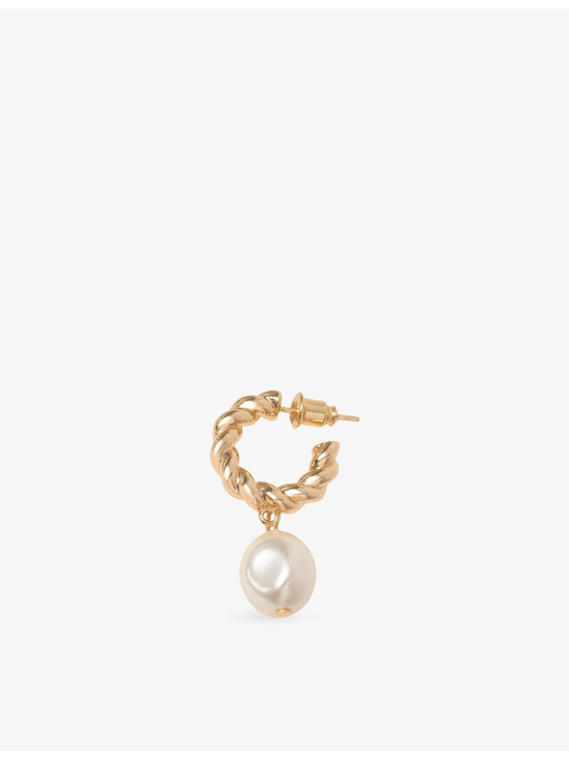 Maje twisted bead brass hoop earrings with faux pearl drop - British product