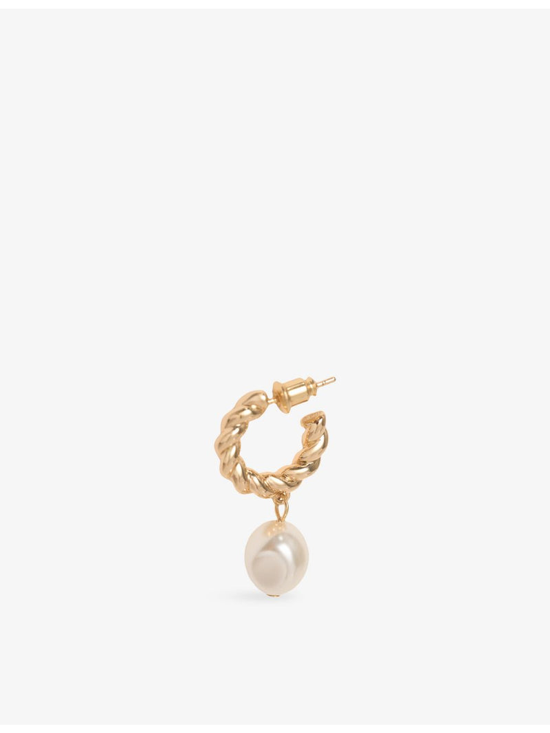 Maje twisted bead brass hoop earrings with faux pearl drop - British product