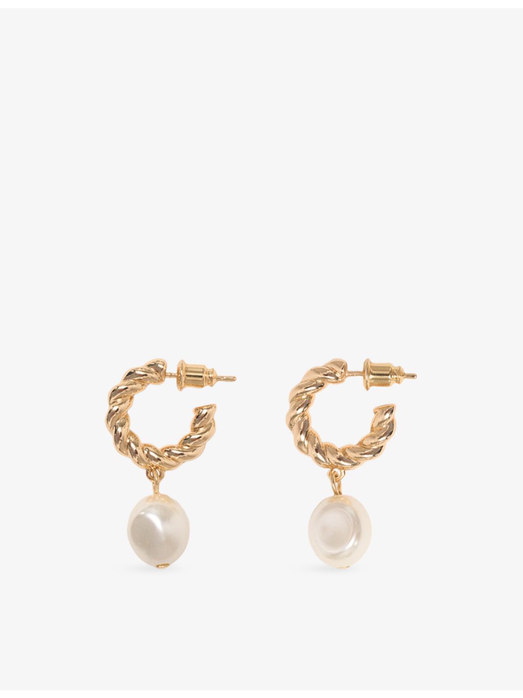 Maje twisted bead brass hoop earrings with faux pearl drop - British product
