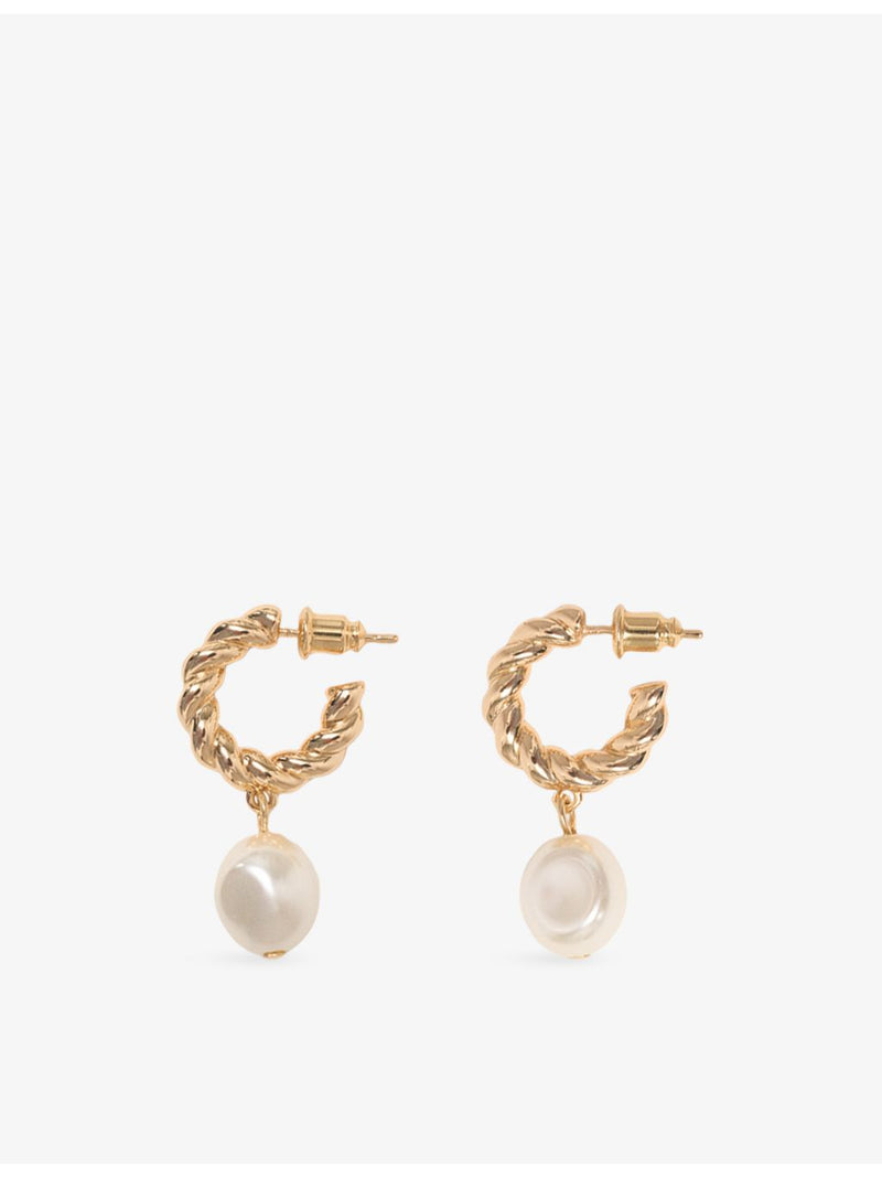 Maje twisted bead brass hoop earrings with faux pearl drop - British product