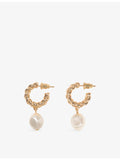 Maje twisted bead brass hoop earrings with faux pearl drop - British product